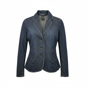 FrenchCuff Womens Denim Blazer Jacket Medium‎ Button Front Pockets Y2K